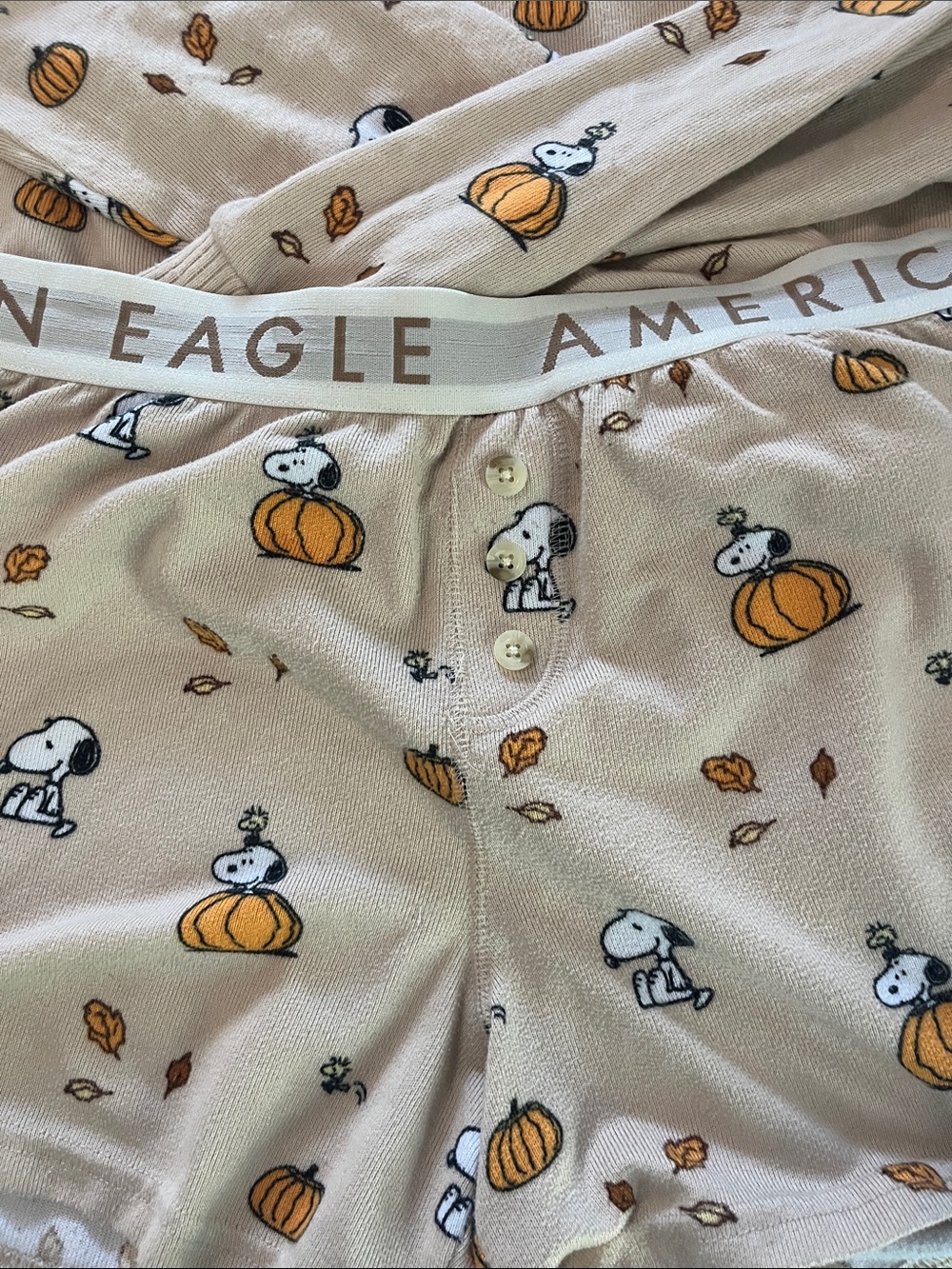 American Eagle Outfitters Beige Snoopy Pumpkin Pajama Set - Picture 2 of 4